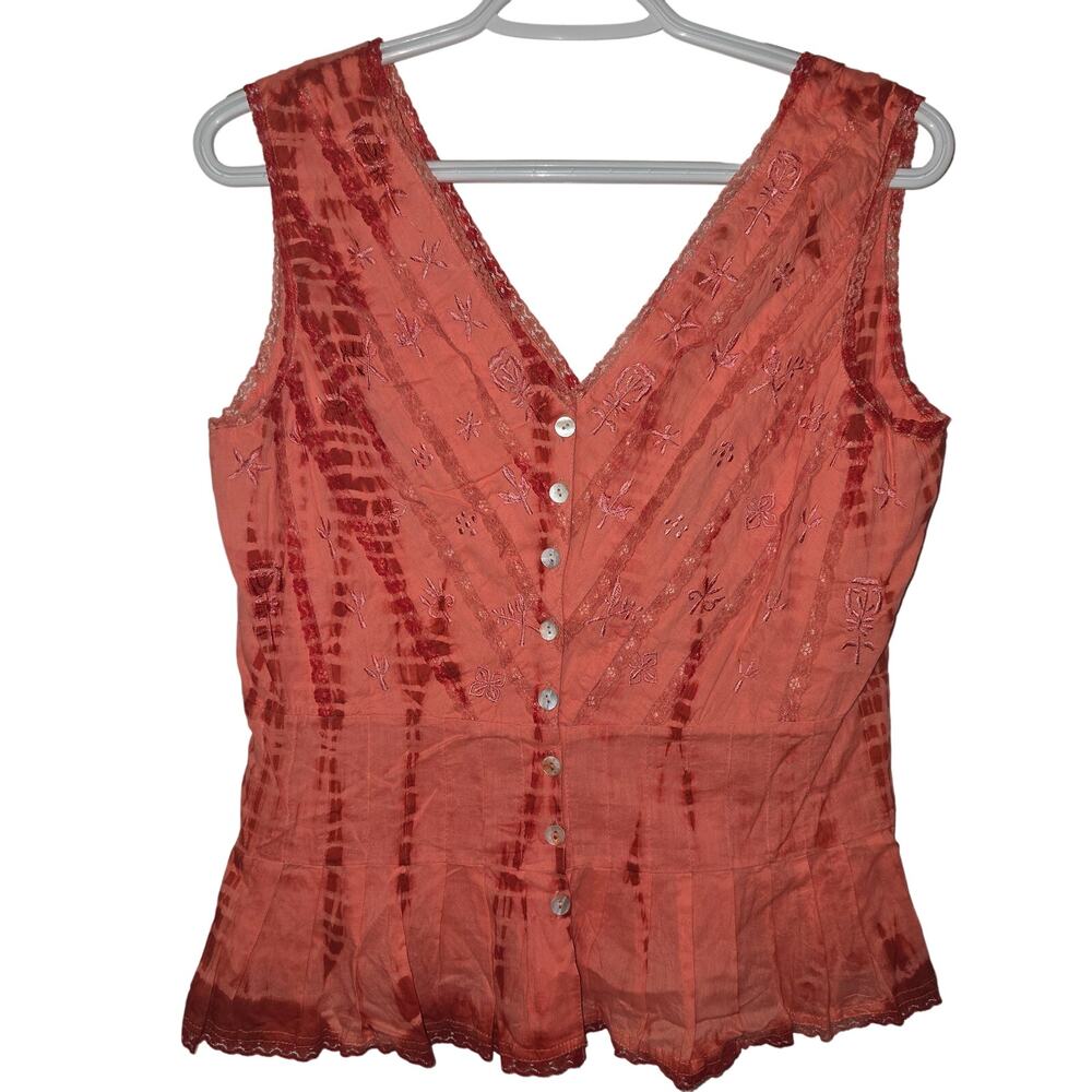 Chaudry KC Tie Die Salmon Orange Tank Top Large